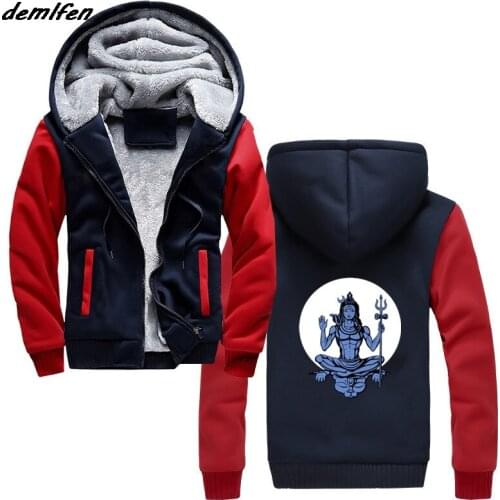 Lord Shiva Print On Print Sweatshirt Men Thick Zipper Hoodie Winter Casual Hip Hop Jacket Tops Harajuku Streetwear