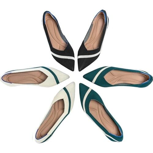 Spring autumn womens flat shoes fashion beautiful knitting pointed comfortable vacation easy walking shoes