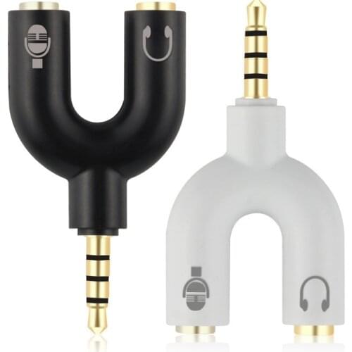 U Type 3.5mm Audio Splitter 3.5 Male to 2 Aux Female Earphone Microphone Converter Cable for Notebook Laptop