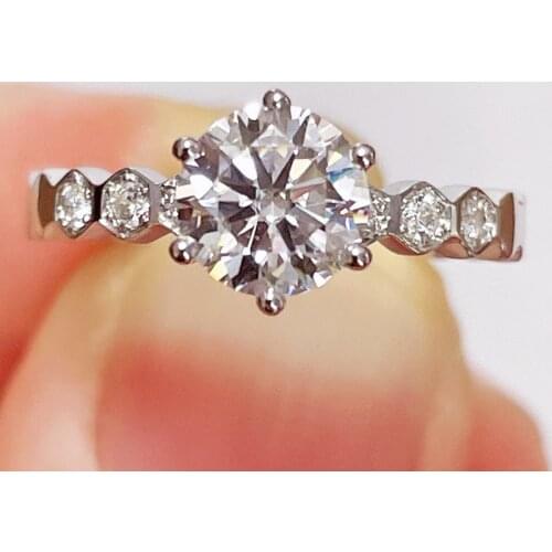 On sale 1CT Honeycomb Crown style Real Moissanite Ring Gemstones Diamond ring 14K White Gold Plated 925 Sterling silver