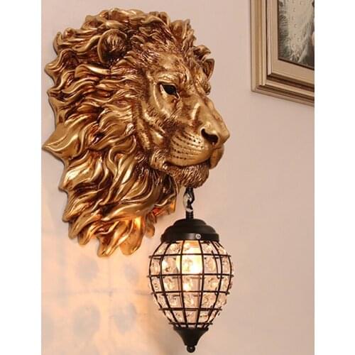 Vintage Luxury Lion Head Wall Lamp Modern Home Decor Kitchen Wall Light Living Room Bedroom Indoor Lighting Wall Sconce Lamp