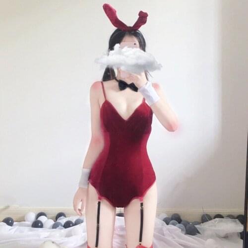 Japanese Bunny Girl Sexy Anime Cosplay Costume 3 Colours Rabbit Bodysuit Erotic Outfit for Woman Wrapped Chest Sweet Rabbit