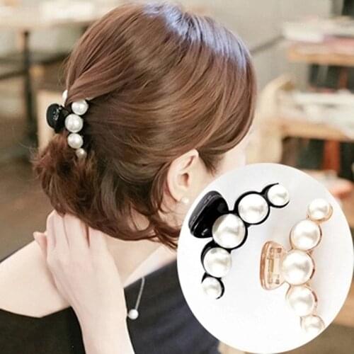 Emulational Pearl Top Gripper Hairpins Crystal Rhinestone Hair Clip Hair Crab Plastic Hair Claws for Women Clamp Resin Barette