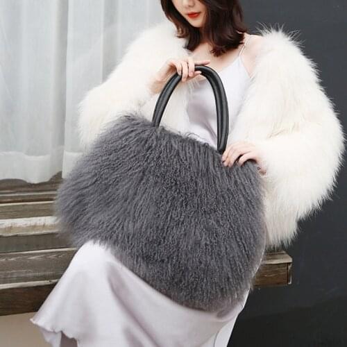 2020 Real Mongolian Fur Bags Australian Beach Wool Fur Shoulder Bag Ladies Tibet Lamb Fur Wrist Bag Large Capacity Fashion