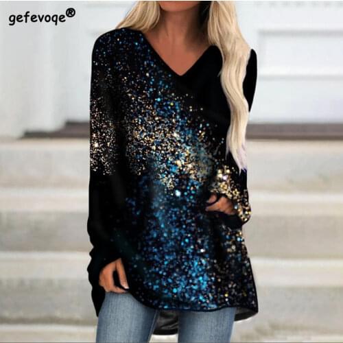 Print 3D Cat T-Shirt for Women Casual Loose Pullover Tunic 2021 Autumn New Streetwear Fashion V-Neck Long Sleeve Midi Top Tee