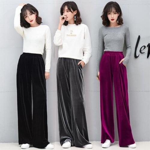 Women Spring Autumn New Style Long Pants Velvet Straight Pants With Pocket Solid All-Match Trousers Plus Size M-7XL Wine Pink