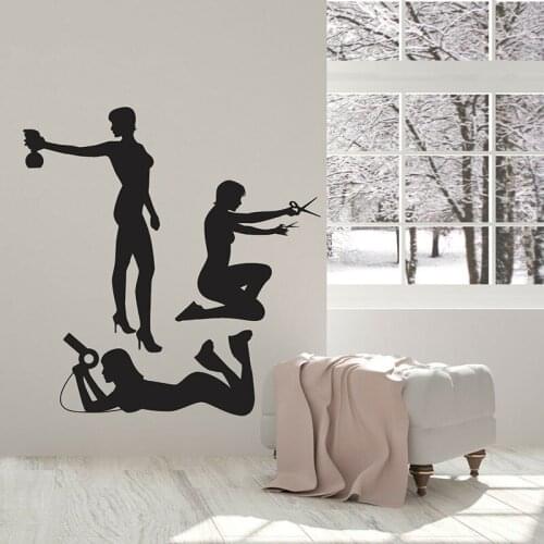 Woman Stylist Wall Decal Beauty Salon Hair Shop Spa Interior Decor Door Window Vinyl Sticker Removable Silhouette Wallpaper E524