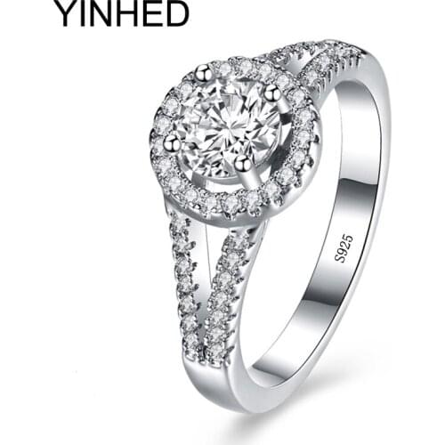 YINHED Brand Top Quality 2 Carat Cubic Zirconia CZ Wedding Rings for Women Real 925 Sterling Silver Ring Fashion Jewelry ZR298