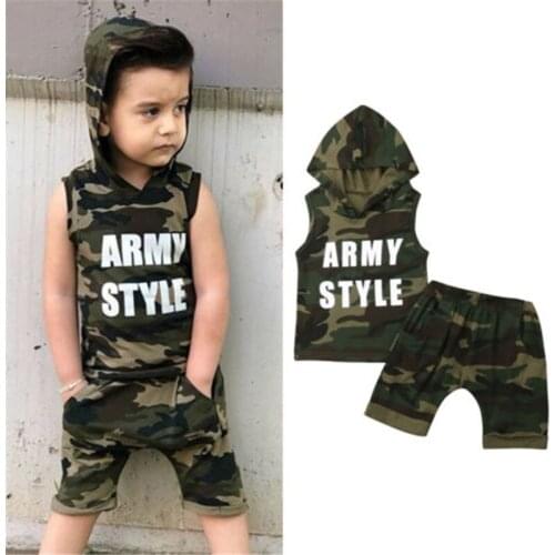 1-5T Boys Clothes Sleeveless Camouflage Hooded Top Long Pants Infant 2019 Newborn Baby Boy Clothes Set Kids Children Hoodies Set