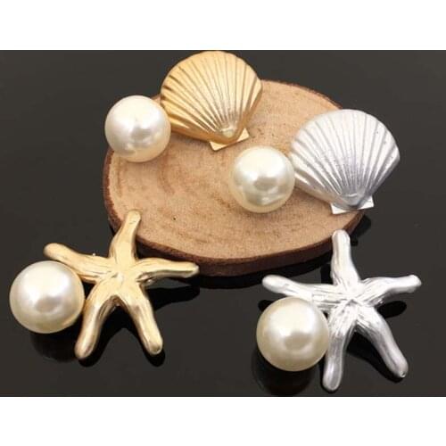 2016New 100Pcs Starfish Shell Pearl Shank Buttons/Buckle Embellishment Button DIY Hair Accessories HZ68-HZ69
