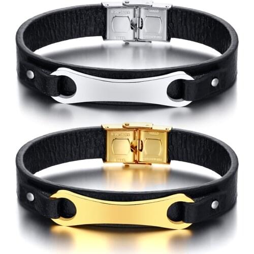 2021 Trendy Stainless Steel Wrench Microfiber Leather Bracelet With European And American Lettering Bracelet Suitable For Men