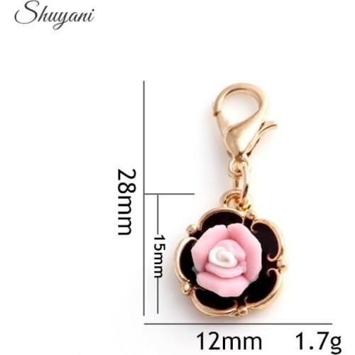 28*12mm Gold Color Charm Alloy Resin Flower Charms Pendant with Lobster Clasp Charms for Necklace Bracelet Jewelry Findings