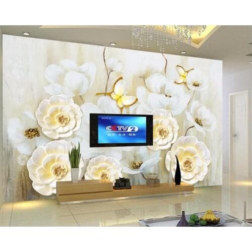 Beibehang Custom Wallpaper 3d Photo Murals Pure White Love Butterfly Flower Stereo Relief Background Wall Living Room Wallpaper