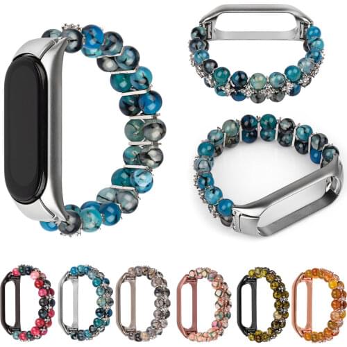 Luxury Jewelry Watch Band For Xiaomi Mi Band 5 6 Strap Xiaomi Miband 4 3 Watch Strap Belt Gemstones Agate Bracelet w Frame