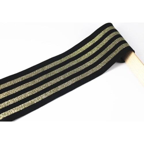 72mm Elastic Stretch Black Gold Ribbon Scrapbooking Lace Trim Webbing Tape Band Embellishment Trimming Sewing Supplies 10y/T1119