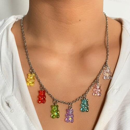 FNIO Candy Color Gummy Mini Bear Necklace for Women Christmas Gifts New Collare Star Pendants Necklaces Jewelry Femme