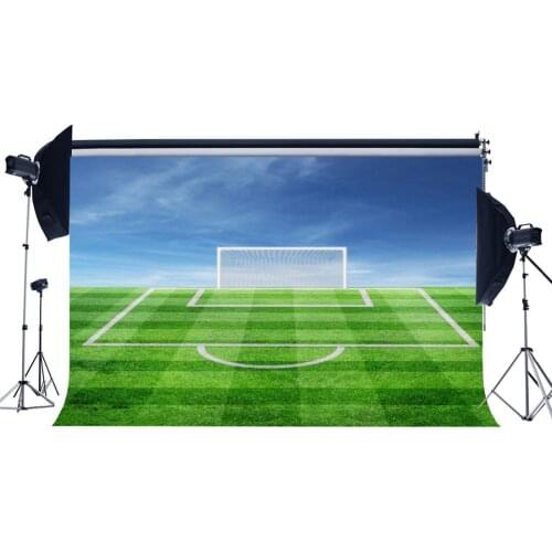 Football Field Backdrop Stadium School Game Playground Backdrops Blue Sky Green Grass Meadow Sports Match Photography Background