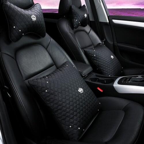 KKYSYELVA Leather Car Headrest Pillow Neck Pillows Lumbar Support for Office Chair Waist Back Support Car Styling