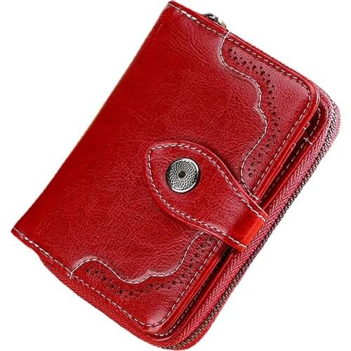 Oil Wax Leather Short Wallet Buckle RFID Leather Wallet Forever Young Luxury Wallet for Women