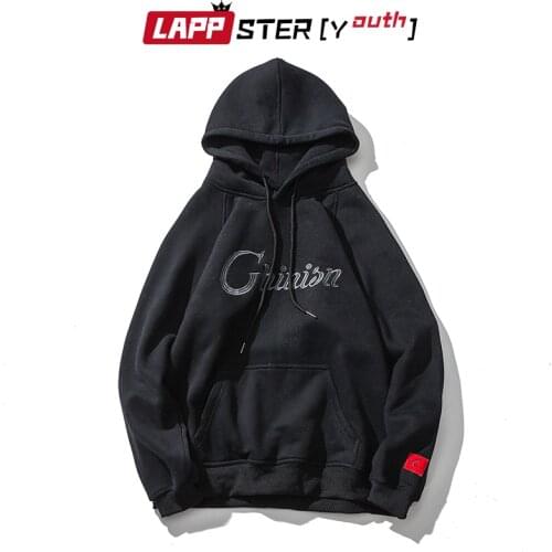 LAPPSTER-Youth Harajuku Embrodiery Hooded Hoodies 2020 Pullover Mens Korean Fleece Sweatshirts Japanese Streetwear Clothing