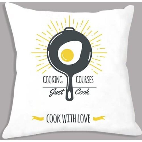 Cartoon Cushion Cover Modern Life Quote Cooking Supplies Printed Pillowcase Kitchen Restaurant Modular Soft Cushion Case