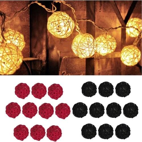 20x Natural Wicker Rattan Ball 5cm Twig Orbs Balls DIY Embellishments Wedding Ornaments Crafts - Red+Black