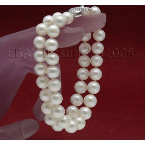 Nobility Womans Jewelry AAA Lovely 2 Rows 9-10mm White Fresh Water Akoya Pearls Bracelets 7.5-7.8" Grade $ Luxury Girls-jewelry