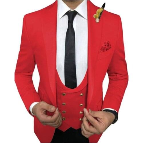 Latest Design 2021 Red Peaked Lapel One Button Men Suits 3 Pieces Costume Homme Groom Wedding Terno Masculino Slim fit Blazer