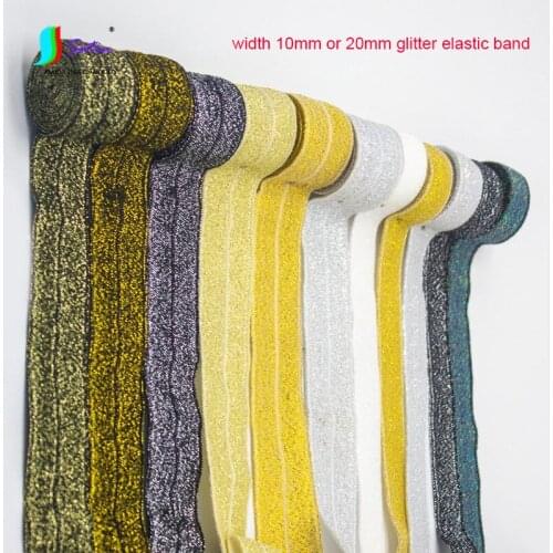 Wholesale 50 Yards 2cm Soft Doll Baby Hairband Decorate Clothes Diy 10mm Gold Silver Black White Rainbow Glitter Elastic Band