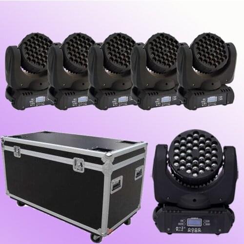 6pcs/lot)Led Beam Moving Head Light 36x3W RGBW Color With DMX DJ Sound Activated MIni Stage Lights in a Flight Case with wheel