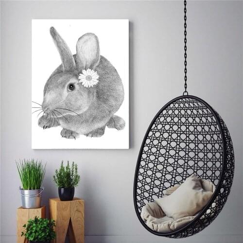 Poster Black and White Home Decoration Sketch Bear Rabbit Art Print Canvas Painting Wall Pictures For Living Room