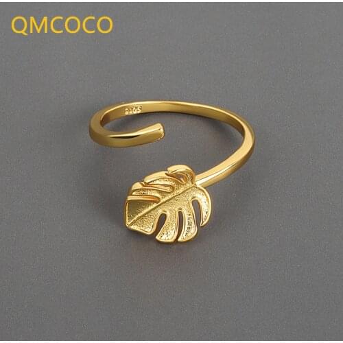 QMCOCO Leaves Rings Women Open INS Style Creative Design Personalized Fashion Rings For Women Simple Party Jewelry Gifts