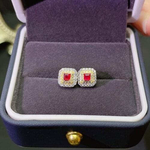 S925 Natural Heated Ruby Earrings for Women Real Red Gemstones Eardrops Top Quality Fine Jewelry 2MM Party July Birthstone