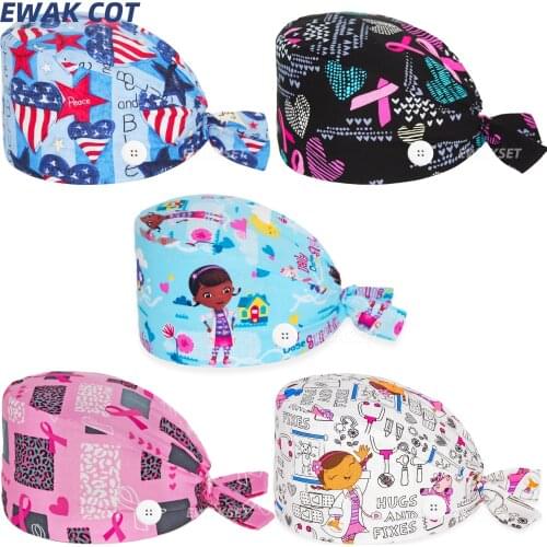 New Surgicals Cap Adjustable Anime Print Working Nursing Hats Beauty Salon Lab Dental Clinic Nurse Scrubs Caps Work Accessories