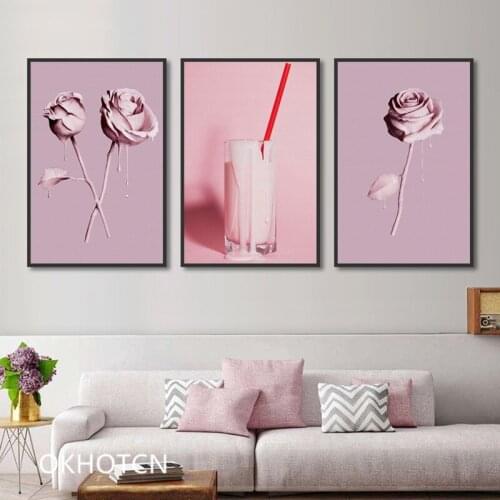 Nordic Light Pink Peonies Flowers Milk Canvas Paintings Gallery Modern Romantic Posters Print Wall Art Bedroom Wall Poster