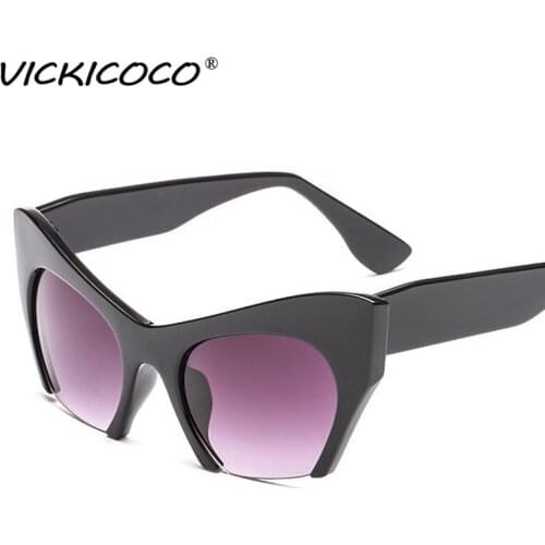 Vintage Cat Eye Sun Glasses Ladies 2021 New Luxury Half Frames Glasses Frame Women Brand Designer Fashion Big Black Shades UV400