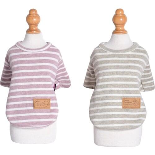 Gray Pink Strips Dog Sweatshirt Sweater Coat Winter O-Neck Shirt Hoodies Cat Clothes Soft Pullover Small Dogs Costume Pomeranian