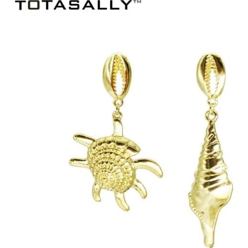 TOTASALLY Summer Feeling golden alloy shell conch starfish mismatched wonmens party dangle Earrings ocean drop Earrings