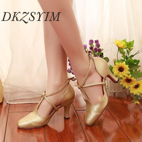 DKZSYIM Black Latin Dance Shoes Women/Ladies Balllroom Tango/Modern Dancing Shoes Heels 10CM Party Dance Shoes Close Toes Soft