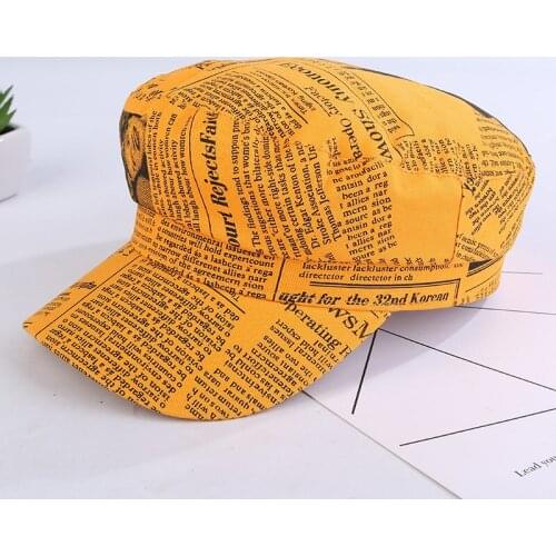 Spring Summer Fashion Korean Vintage Newspaper Print Beret Solid Color Octagonal Flat Cap Outdoor Personalized Casual Hats