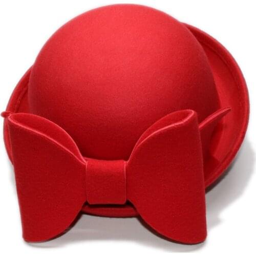 Women Men /Kid Child Retro Vintage Big Bowknot Band 100% Wool Derby Billycock Top Cap Bowler Hat Fedora (57cm/54cm-Adjust)