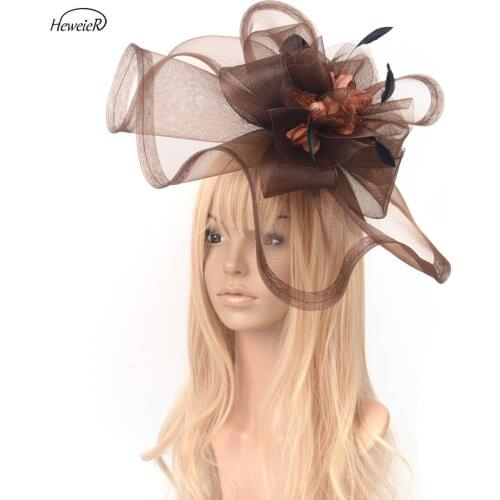 Fashion Black Brown Handmade Women Lady Large Fascinators Hat Hair Clip Feather Cocktail Wedding Accessories Bridal Hairpieces