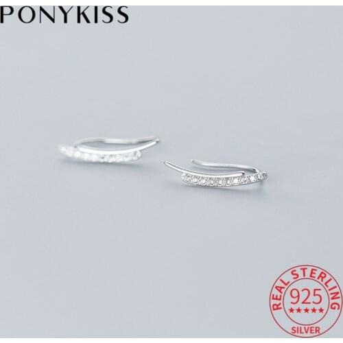 PONYKISS Romantic S925 Sterling Silver Minimlist Zircon Clip Earrings Women Party Delicate Elegant Accessory charm Gift