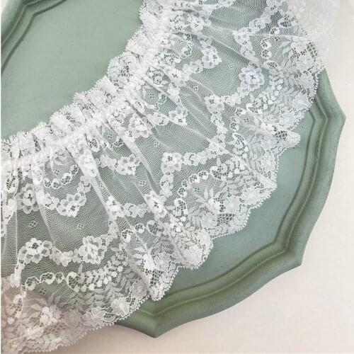 17cm Wide Mesh Embroidered Stretch Pleated Lace Fabric DIY Wedding Dress Clothing Skirt Sofa Pillow Mosquito Net Hem Decoration