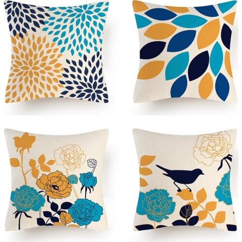45x45cm Blue Cushion Covers Decorative Pillows Bedroom Linen Flower Printed Throw Pillowcases Covers For Home Decor Sofa Chair