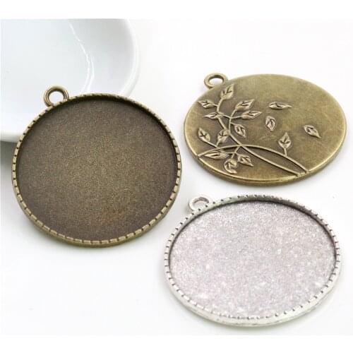 5pcs/lot 35mm Inner Size Antique Bronze Silver Plated colors plated Flower Fashion Style Cabochon Base Setting Charms Pendant