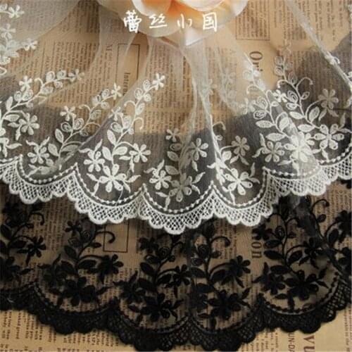 5Yds 14cm Black/ White/Ivory Fabric Venise Lace Trim Embroidery Embellishment Sewing Crafts Free Shipping LB0005