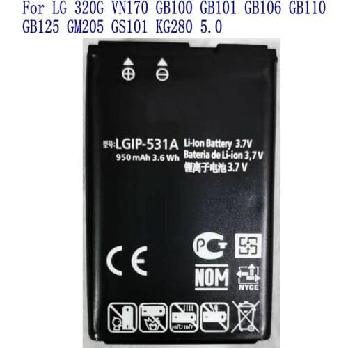 High Quality 950mAh LGIP-531A Battery For Optimus Net 320G VN170 GB100 GB101 GB106 GB110 GB125 GM205 GS101 KG280 5.0 Cell Phone