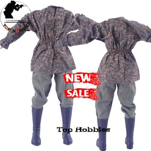 Free shipping 1:6 Sca Soldier Military Uniform WWII Spot wholesale action figure uniform Camouflage Blouse Loose Smoke Pants Set