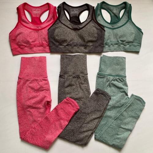 Vital Rise Seamless Yoga Set Women Gym Clothing 2PCS High Waist Sport Leggings With Zip Pocket+Sport Bra Workout Set Sportwear